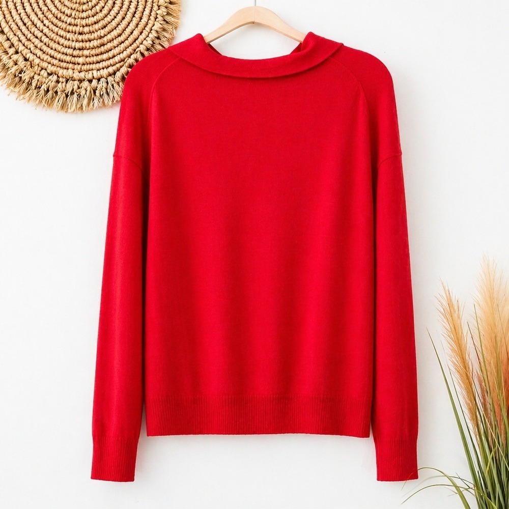 525 America NEW Cherry Red Maddi Johnny Collar V-neck Sweater SZ XL Nautical - Picture 3 of 13